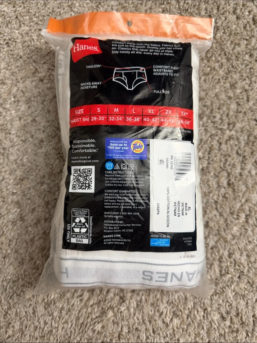 NWT Hanes White Men's Tagless Briefs 6pk - XL